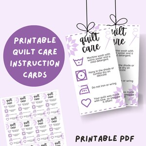Onderhoudsinstructies quilt, handgemaakte onderhoudskaart, quiltretraitecadeau, quiltcadeaukaartje, afdrukbare onderhoudskaarten