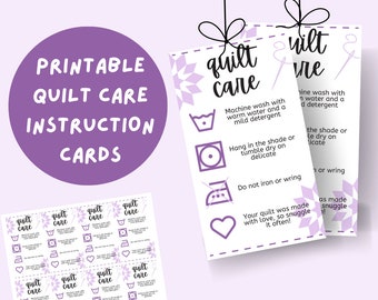 Quilt Care Instruction Cards: Handmade Quilt Gift Tag (Printable PDF)