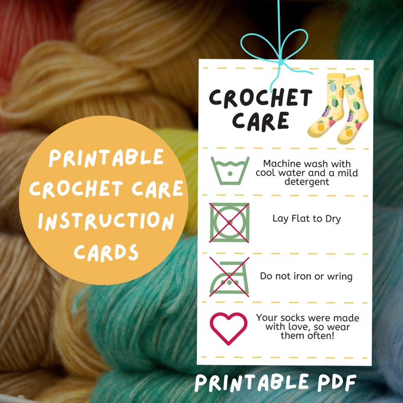 Crochet Care Card, Printable Care Instructions, Yarn Washing ...