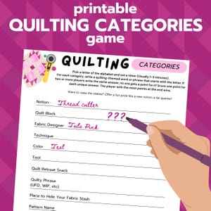 Quilting Categories, Printable Games for Quilters, Quilt Retreat Activity, quilt guild party game, Fun Sewing Game, Digital Download