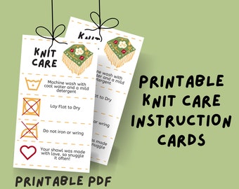 Knit Care Card, Printable Care Instructions, Handmade Gift Tags, Knitting Washing Instructions, Gift Tags For Knitting, Knitting Pattern