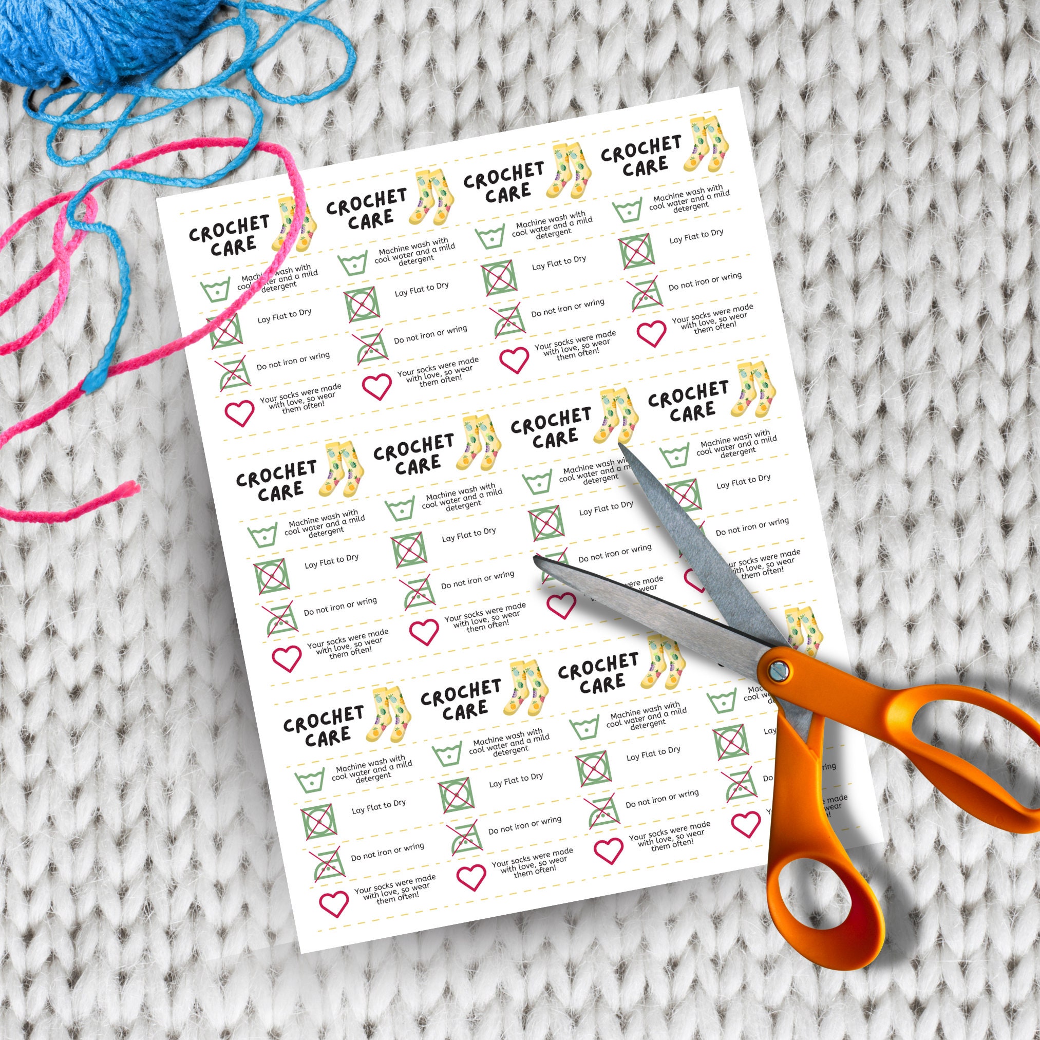 Crochet Care Card, Printable Care Instructions, Yarn Washing ...