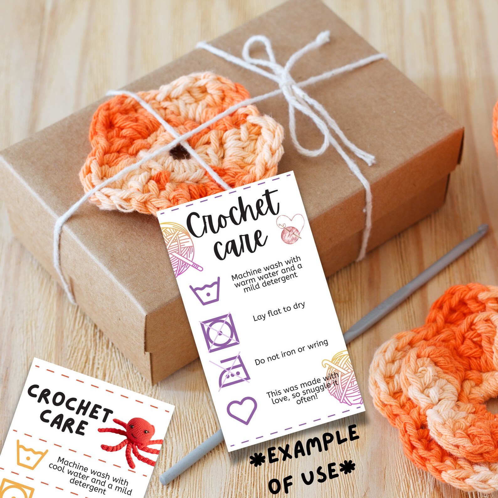 Crochet Care Card, Printable Care Label, Yarn Washing Instructions ...