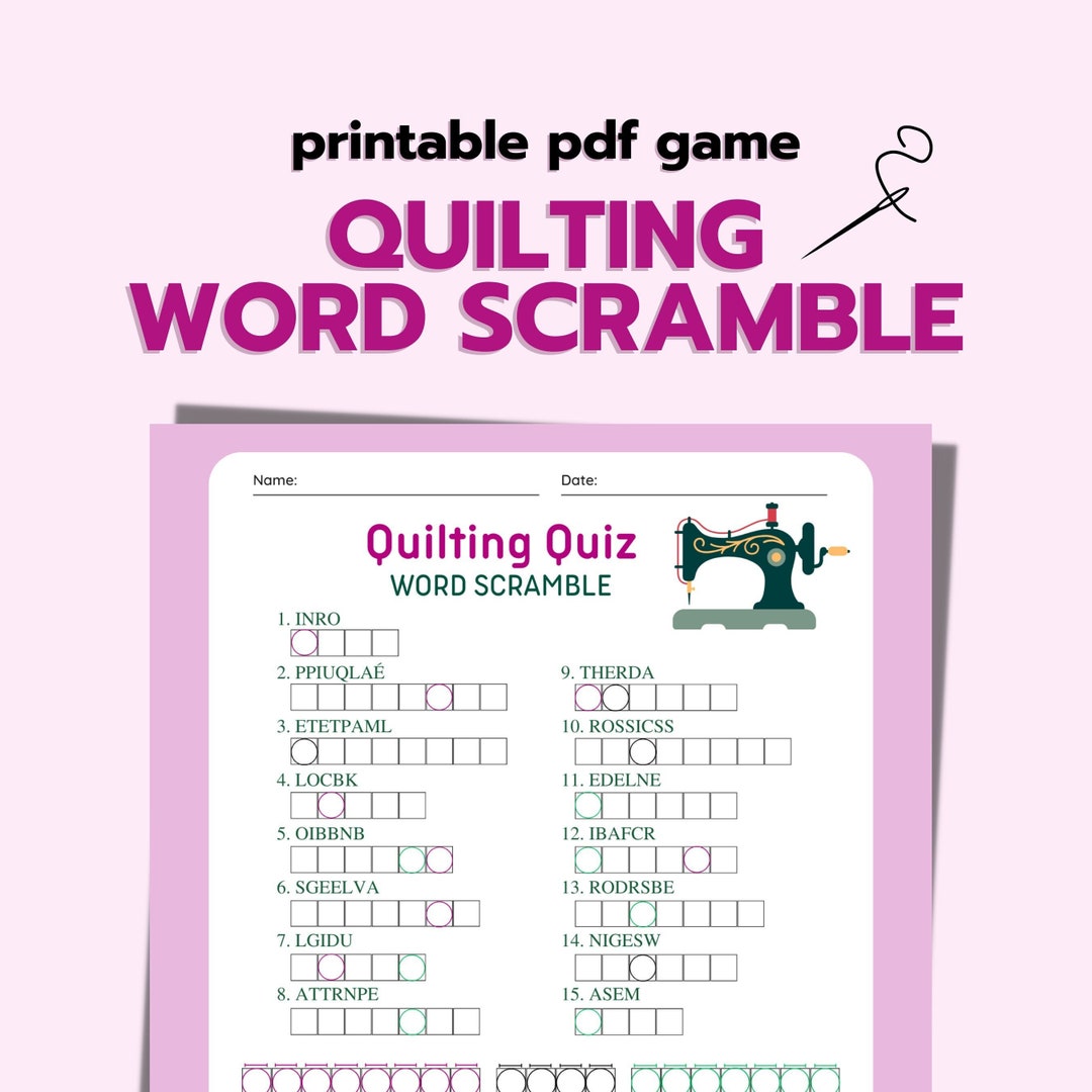 Quilting Word Scramble, Easy Sewing Game, Quilting Printable, Activity