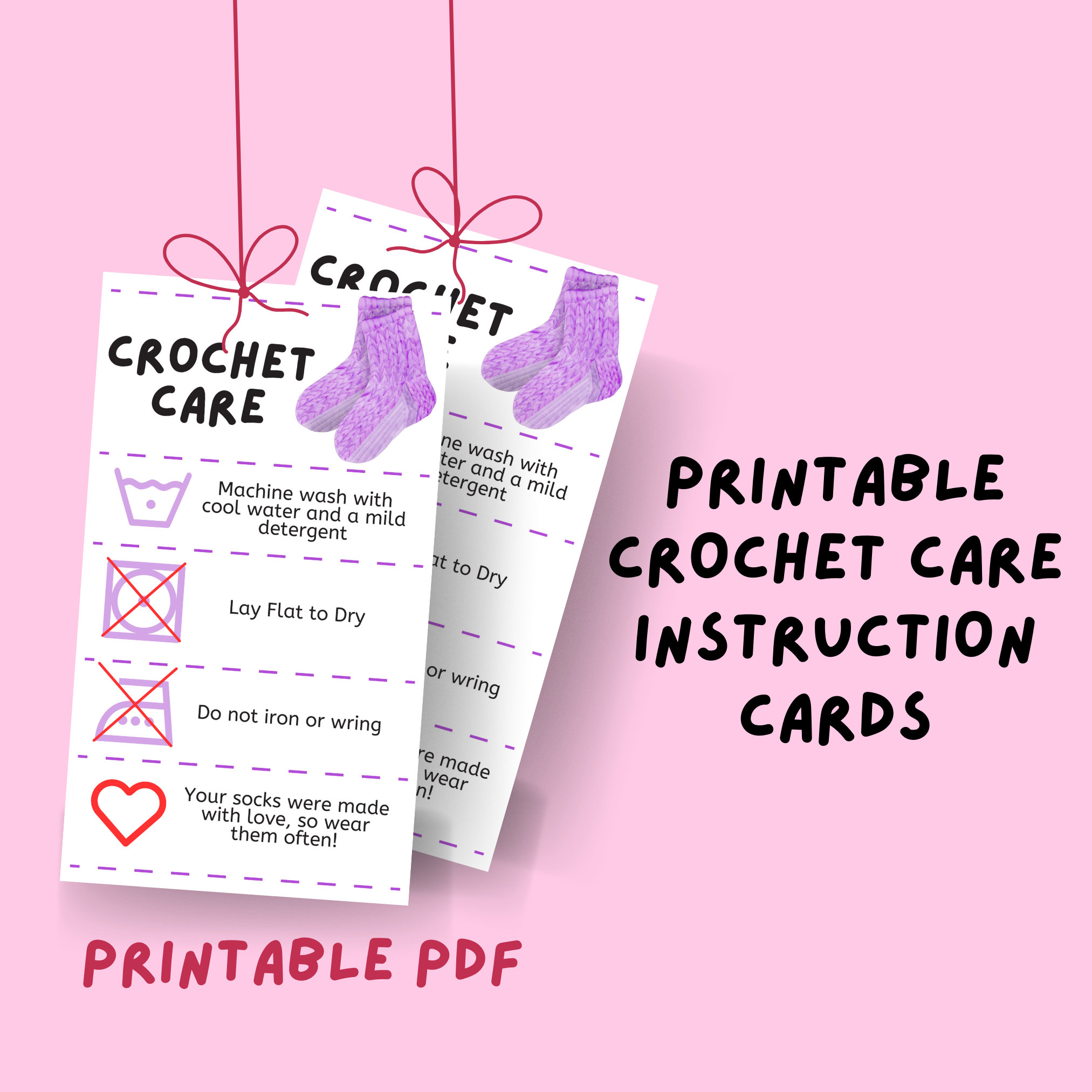 Crochet Care Card, Printable Care Instructions, Yarn Washing ...
