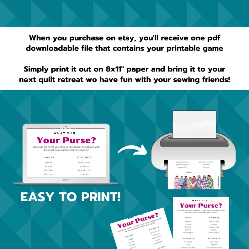 Quilting What's in Your Purse Game, Games for Quilters, Quilt Retreat