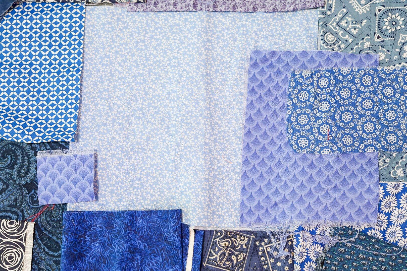 Blue Scrap Fabric Bundle for Quilting Cotton Scrap Fabric Strips