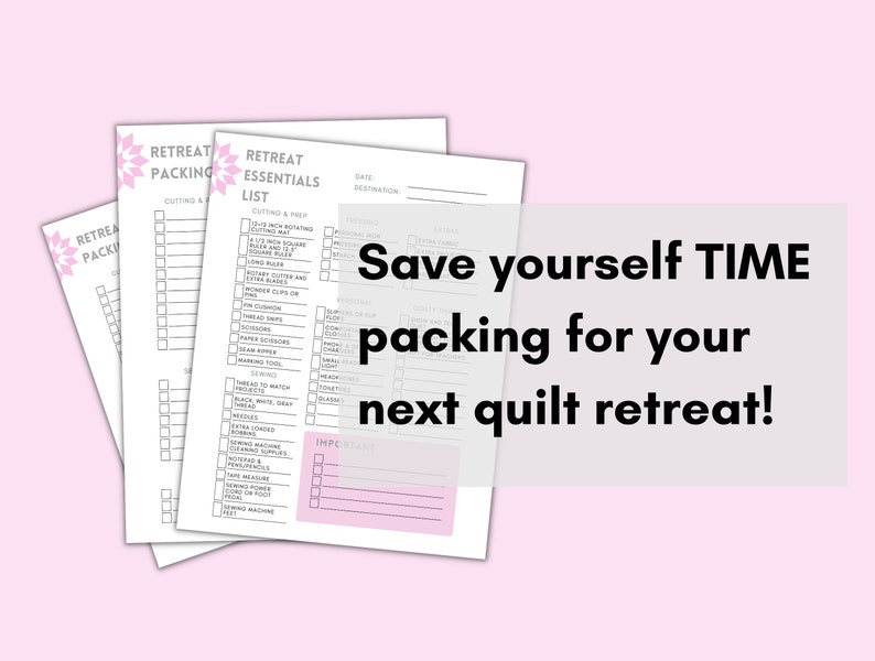 Quilt Retreat Packing Checklist Printable Quilting Organizer, Retreat