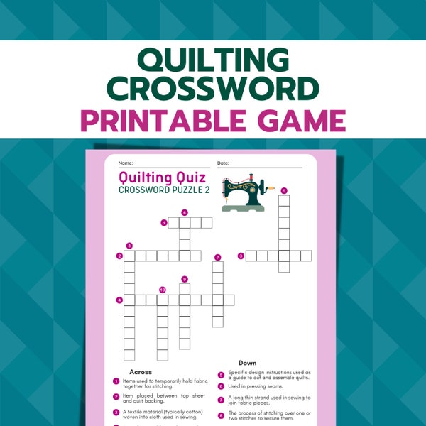 Quilting Crossword Printable Game, Easy Sewing Game, Quilting Puzzle, Gift for Quilters, Quilt Retreat Activity, quilt guild game