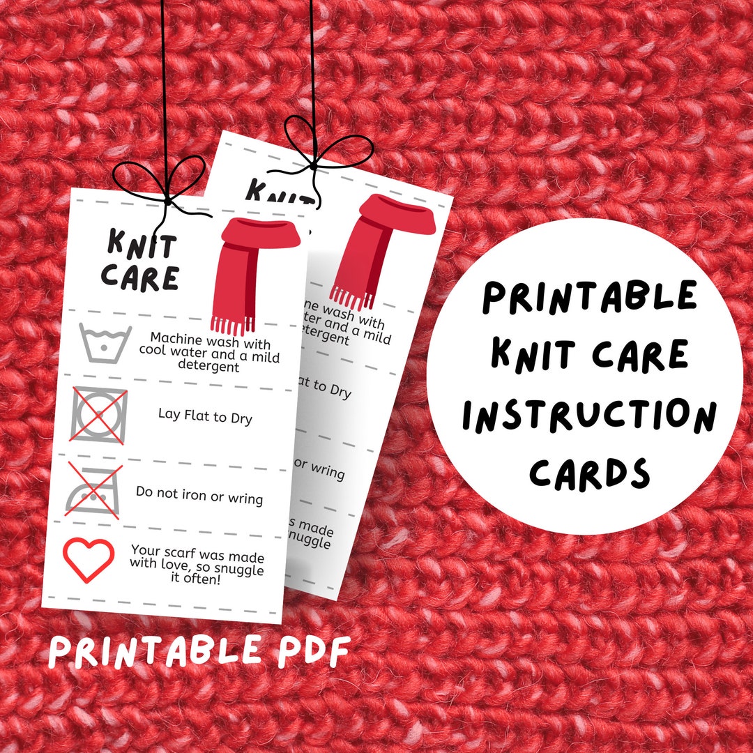 Knit Care Card, Printable Care Instructions, Handmade Gift Tags ...