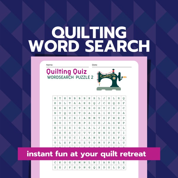 Quilting Word Search Puzzle, Fun Sewing Game, Quilting Printable, Activity for Quilters, Quilt Retreat Gift, quilt guild game, Word Puzzle
