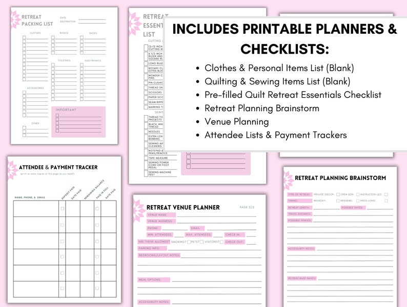 Quilt Retreat Planning Guide Printable Quilting Travel Organizer