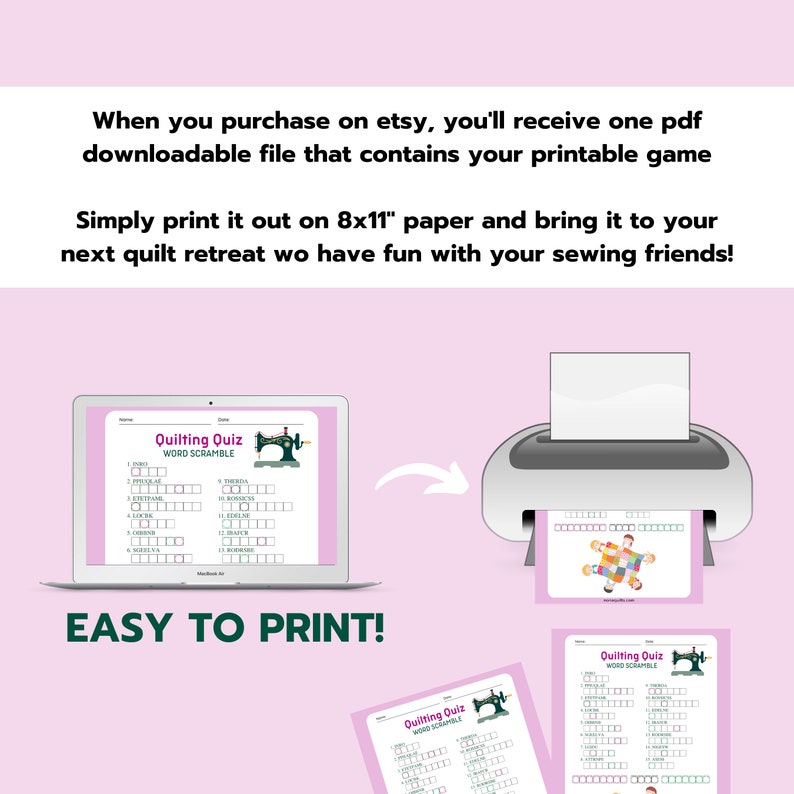 Quilting Word Scramble, Easy Sewing Game, Quilting Printable, Activity for Quilters, Quilt ...