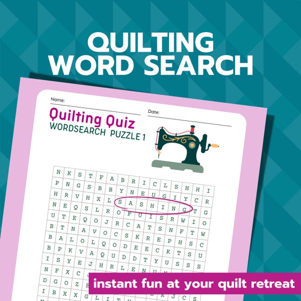 Quilting Word Search Puzzle, Fun Sewing Game, Quilting Printable, Activity for Quilters, Quilt Retreat Gift, quilt guild game, Word Puzzle