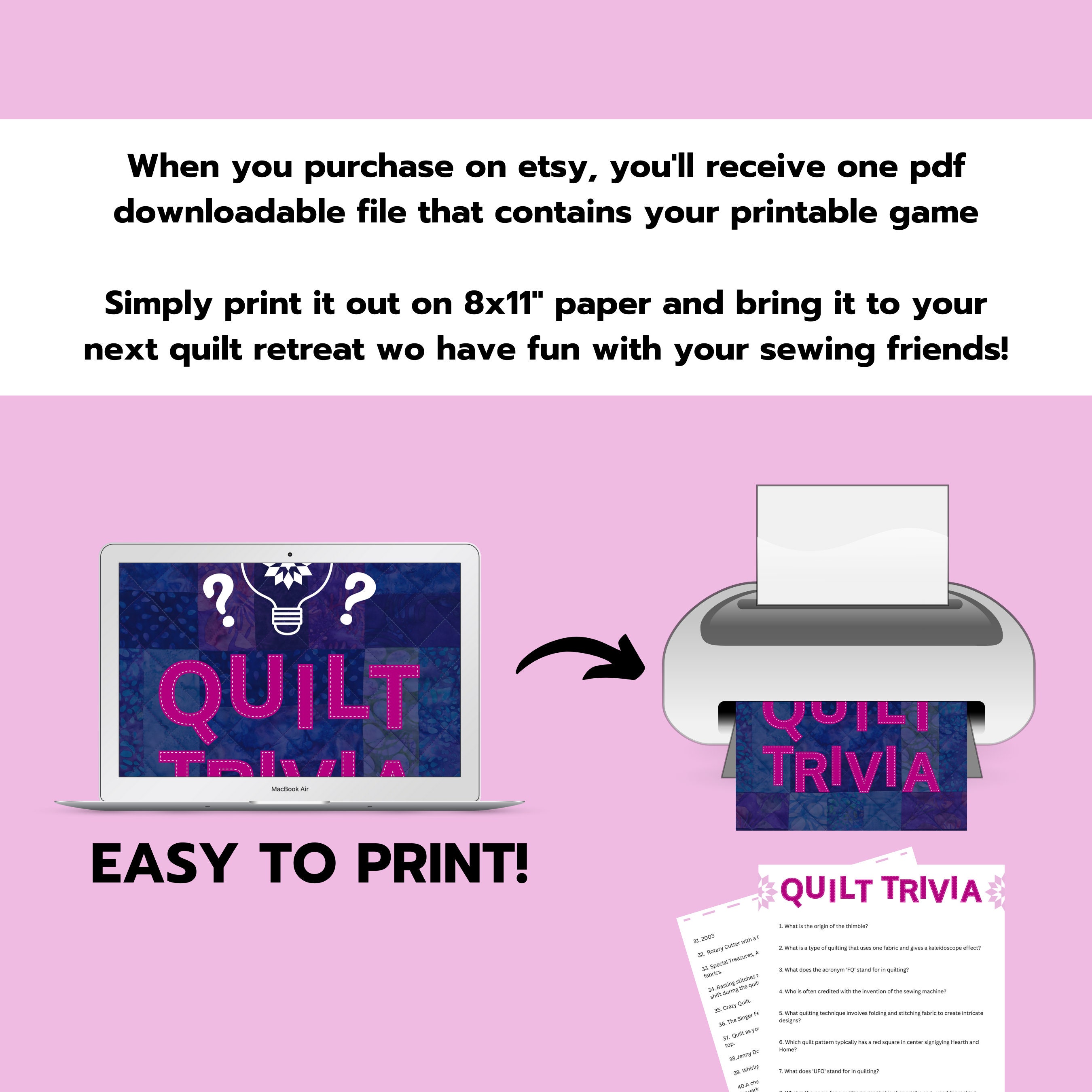 Quilting Trivia, Quilt Game, Printable Game for Retreats, Quilt Retreat