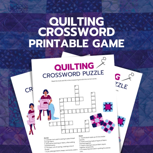 Quilting Crossword Puzzle, Easy Sewing Game, Quilting Printable, Gift for Quilters, Quilt Retreat Activity, quilt guild game