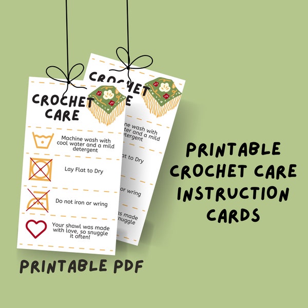 Crochet Care Card, Printable Care Label, Yarn Washing Instructions, Labels For Handmade Item, Gift Tags For Shawl, Crochet Business