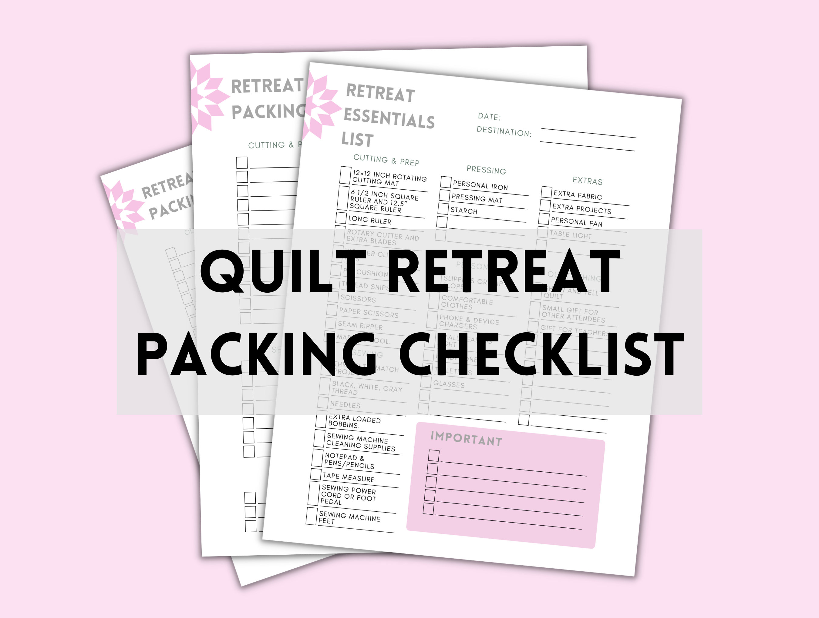 Quilt Retreat Packing Checklist Printable Quilting Organizer, Retreat