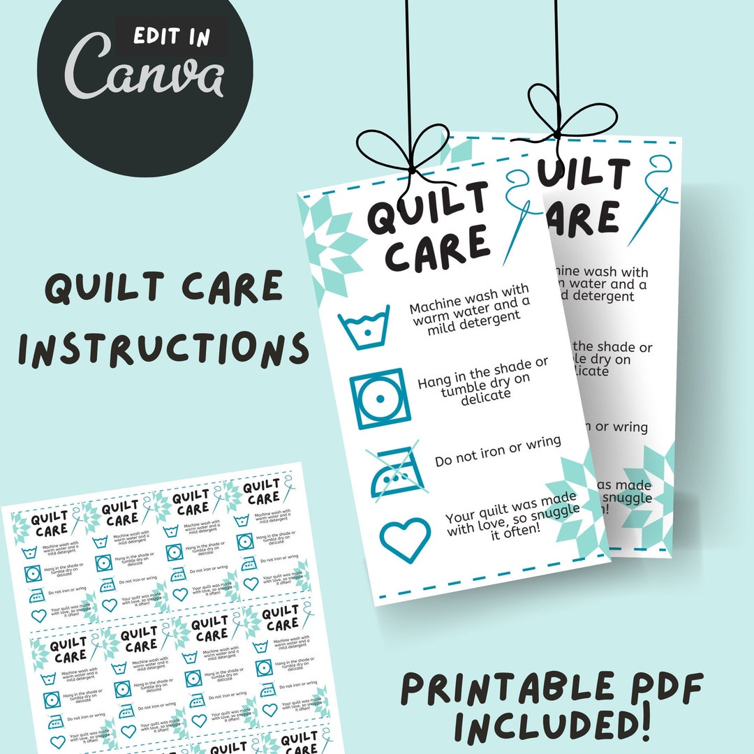 Printable Care Cards Quilt Care Instructions Editable - Etsy