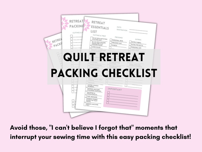 Quilt Retreat Packing Checklist Printable Quilting Organizer, Retreat
