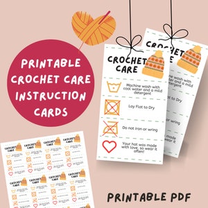 Crochet Care Card, Printable Care Label, Yarn Washing Instructions ...