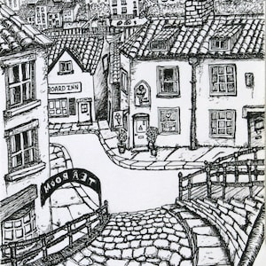 Impressão em tinta de 199 passos de Whitby, North Yorkshire