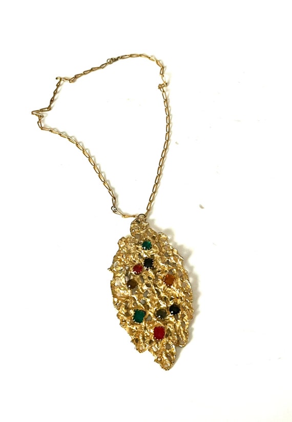 vintage jewelry tone large pendant jeweled rhines… - image 2