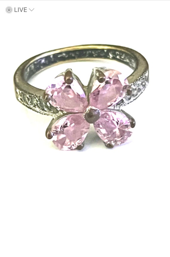 vintage gemstone flower pink stone amethyst ring ,