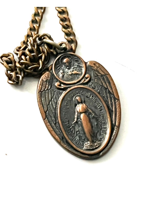 antique bronze virgin mary religious necklace, win