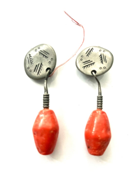 vintage Ben Amun coral and silver earrings, signed