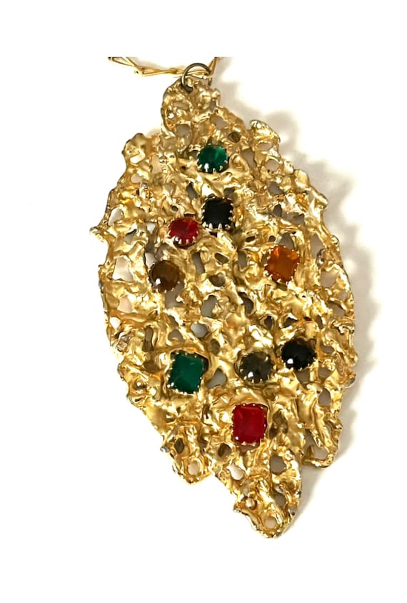vintage jewelry tone large pendant jeweled rhines… - image 1