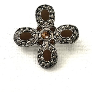 Broche vintage Croix en verre argenté Broche croix en marcassite