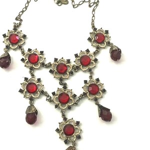 Vintage Style Set Nouveau Red Bib Necklace
