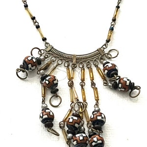 vintage necklace , vintage jewelry, tribal necklace, beaded necklace, fringe necklace, statement necklace, beaded chocker, ethnic necklace
