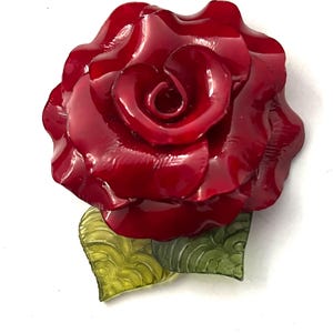 Vtg Fabrice Paris Red Rose Resin Flower Brooch Pin