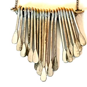 vintage  silver tone  dangle necklace fringe necklace textured necklace tribal necklace, handmade necklace, dented silver necklace