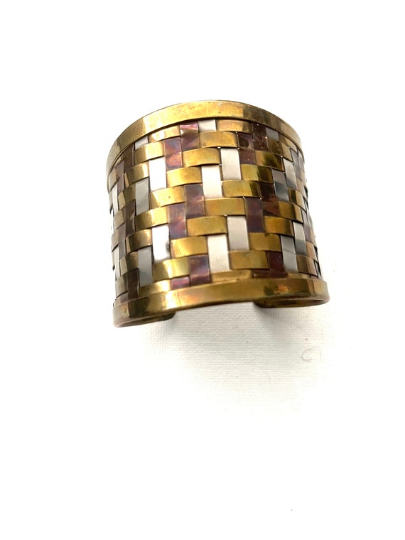 vintage copper silver brass large mixed metal cuff