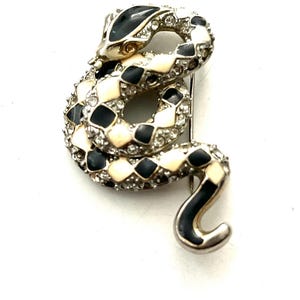 Vintage Crystal and enamel snake  Rhinestone Brooch
