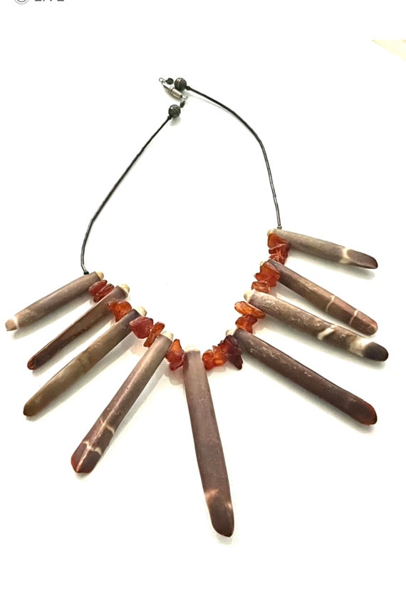 vintage natural tribal necklace, spike necklace, u