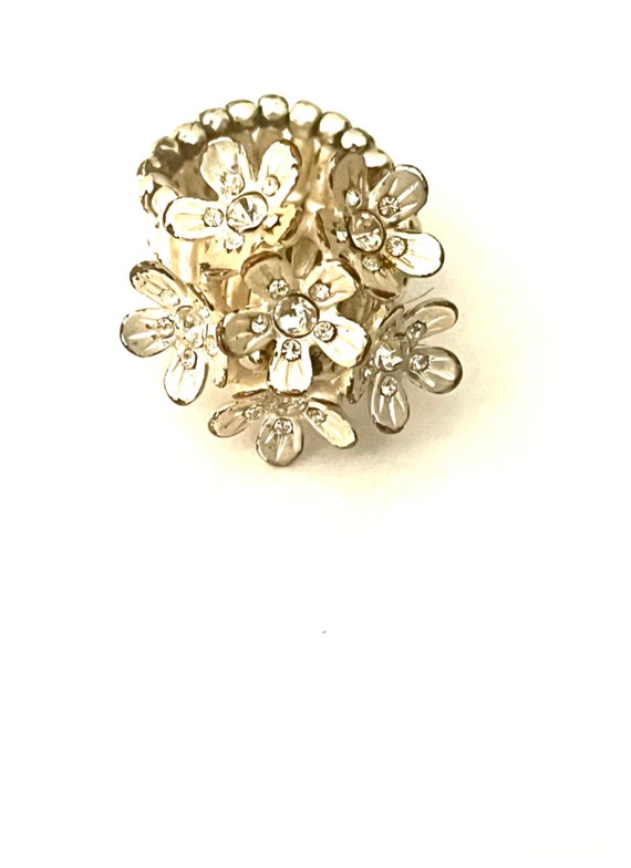 vintage rhinestone flower floral ring stretch ring