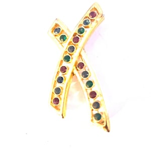 Vintage Gold Tone X Strass Brosche Pin