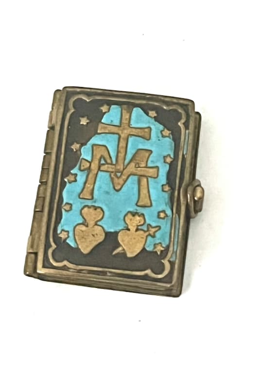 antique rare bible miniature gilded brass pendant,