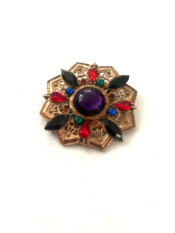 Vintage cross sphinx pin brooch  jeweled pin graph