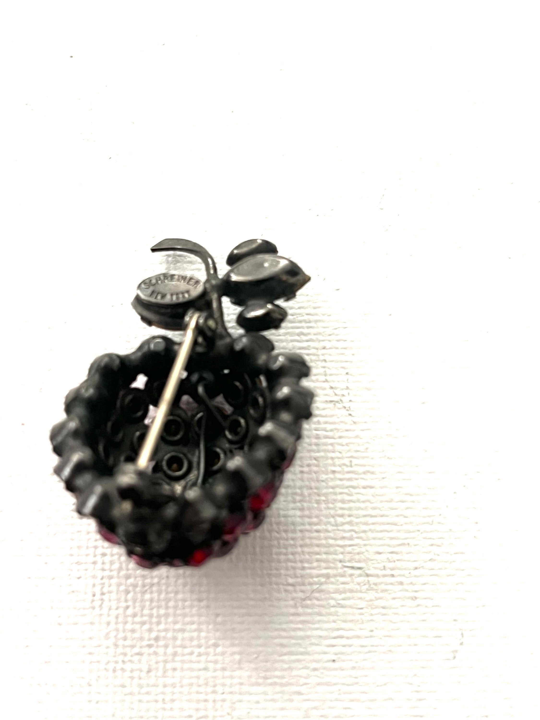 Vintage 1950's Rhinestone Signed Schreiner Red Strawberry