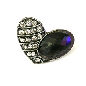vintage cocktail ring, crystal heart ring, clustered ring,  size 8, statement ring, ladies ring, heart shaped, gunmetal ring, paved heart