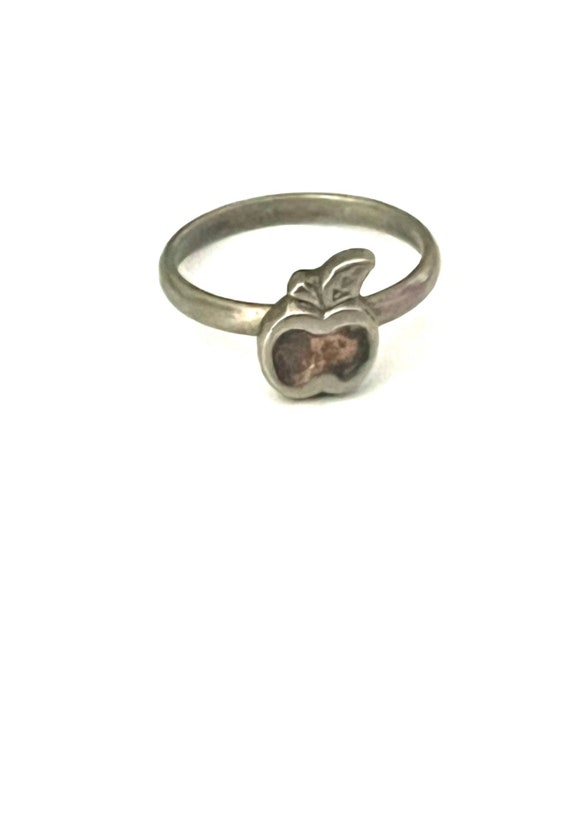 vintage  apple silver kids ring size 3, sterling … - image 1