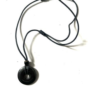 Vintage Obsidian Pi Pendant Necklace