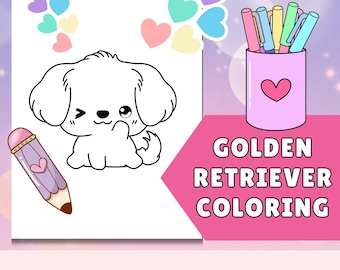 Golden Retriever Coloring Pages: Kawaii Dog Designs (PDF Download)