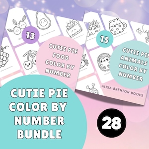 Cutie Pie Color By Number Bundle | 28 Coloring Pages | Cute Animals | Cute Food | Bold, Simple Coloring Sheets | Instant Download