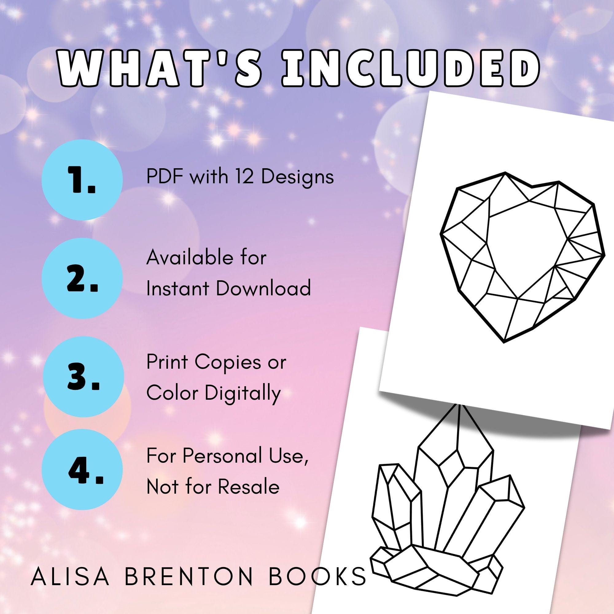Crystals and Gems Coloring Pages: 12 Easy Geometric Designs (PDF ...